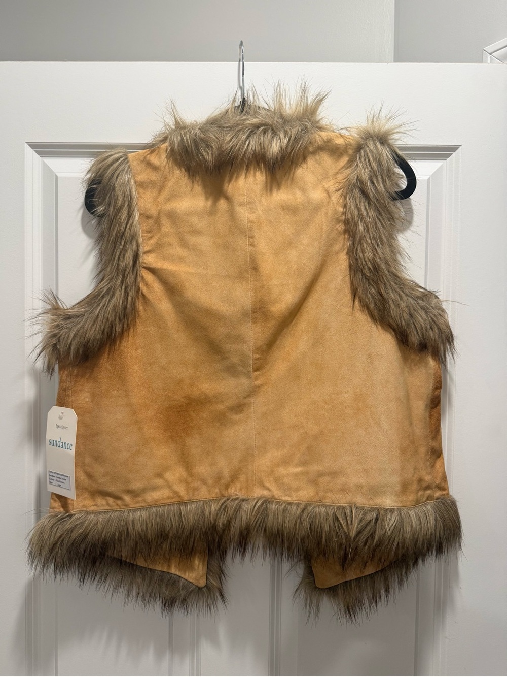 Sundance Tan Faux-Fur Trim Embroidered Vest - Picture 2 of 7